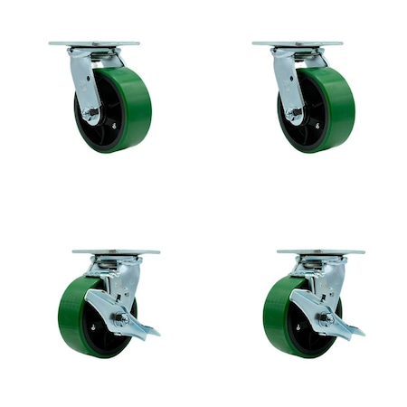 Service Caster Tool Box Caster Wheel Set 5'' Green Poly on Cast Iron Swivel Casters, 4PK TOOL-SCC-30CS520-PUB-GB-2-TLB-2